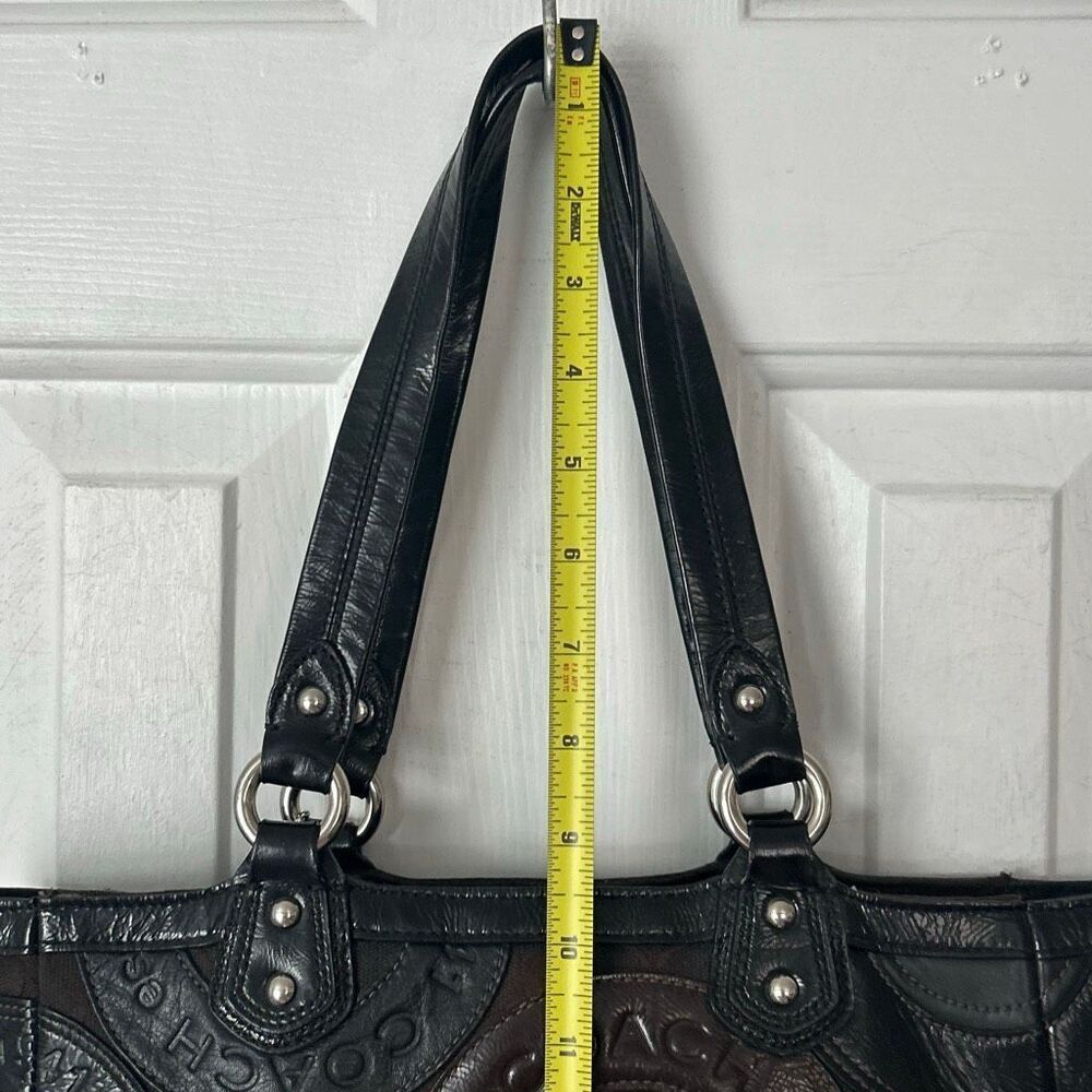 COACH Circle Patchwork East West Tote Black Brown F15466 Shoulder Handbag Purse - Picture 10 of 10